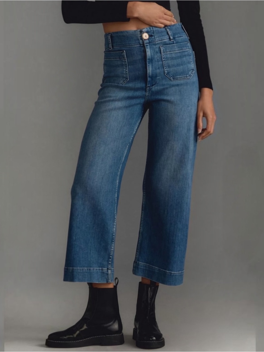 Anthropologie Maeve Colette High Rise Wide Leg Cropped Jeans Medium Wash Jeans